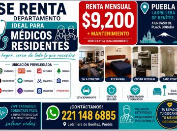Departamento de 2 habitaciones, Puebla · Departamento Amueblado en Renta Puebla Centro Ideal Para Médicos Residentes
