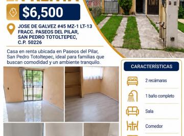 Casa de 2 habitaciones, Toluca · Casa en Renta en San Pedro Totoltepec