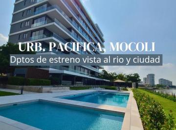 Departamento de 2 habitaciones, Guayaquil · Departamento Vista Al Rio y Ciudad de Estreno en Venta Urb. Pacifica, Mocoli