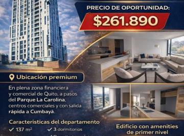 Departamento de 3 habitaciones, Quito · Vendo Departemento Nuevo a Estrenar 3 Dorm. Sector La Carolina