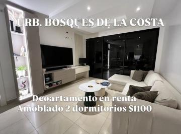 Departamento de 2 habitaciones, Guayaquil · 7296. Urb. Bosques de La Costa - Via a La Costa, Alquilo Departamento Full Amoblado 2 Dorm.$1100