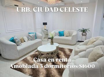 Casa de 3 habitaciones, Guayaquil · 7367. Urb. Ciudad Celeste - Samborondon Km9, Alquilo Casa Amoblada 3 Dorm. $1600.