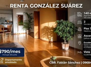 Departamento · 150m² · 2 Habitaciones · 2 Estacionamientos · Departamento Amoblado de Renta 150 m² - Sector Gonzalez Suarez