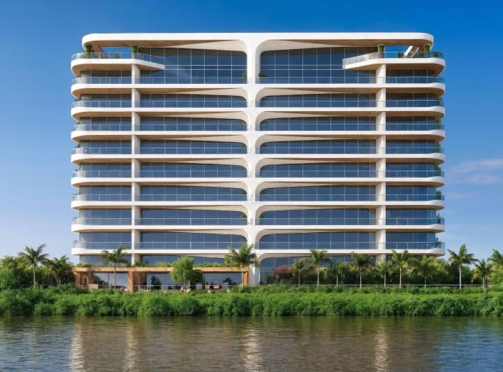 Vista frontal al río · Millenium Tower Isla Mocolí
